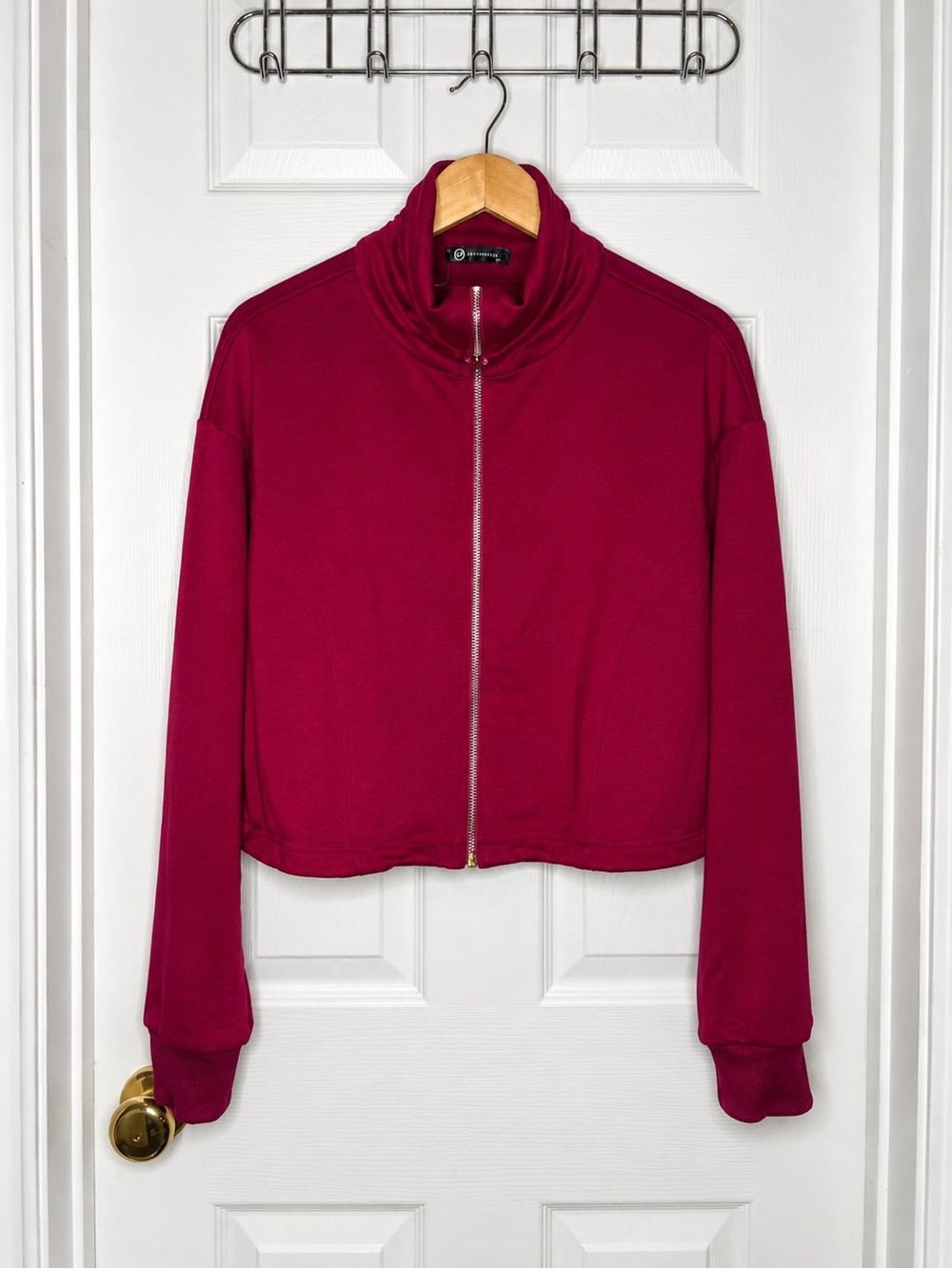 Women's Zip-Front Burgundy Cropped Jacket Sweatshirt PrettyGarden size S - Picture 2 of 9